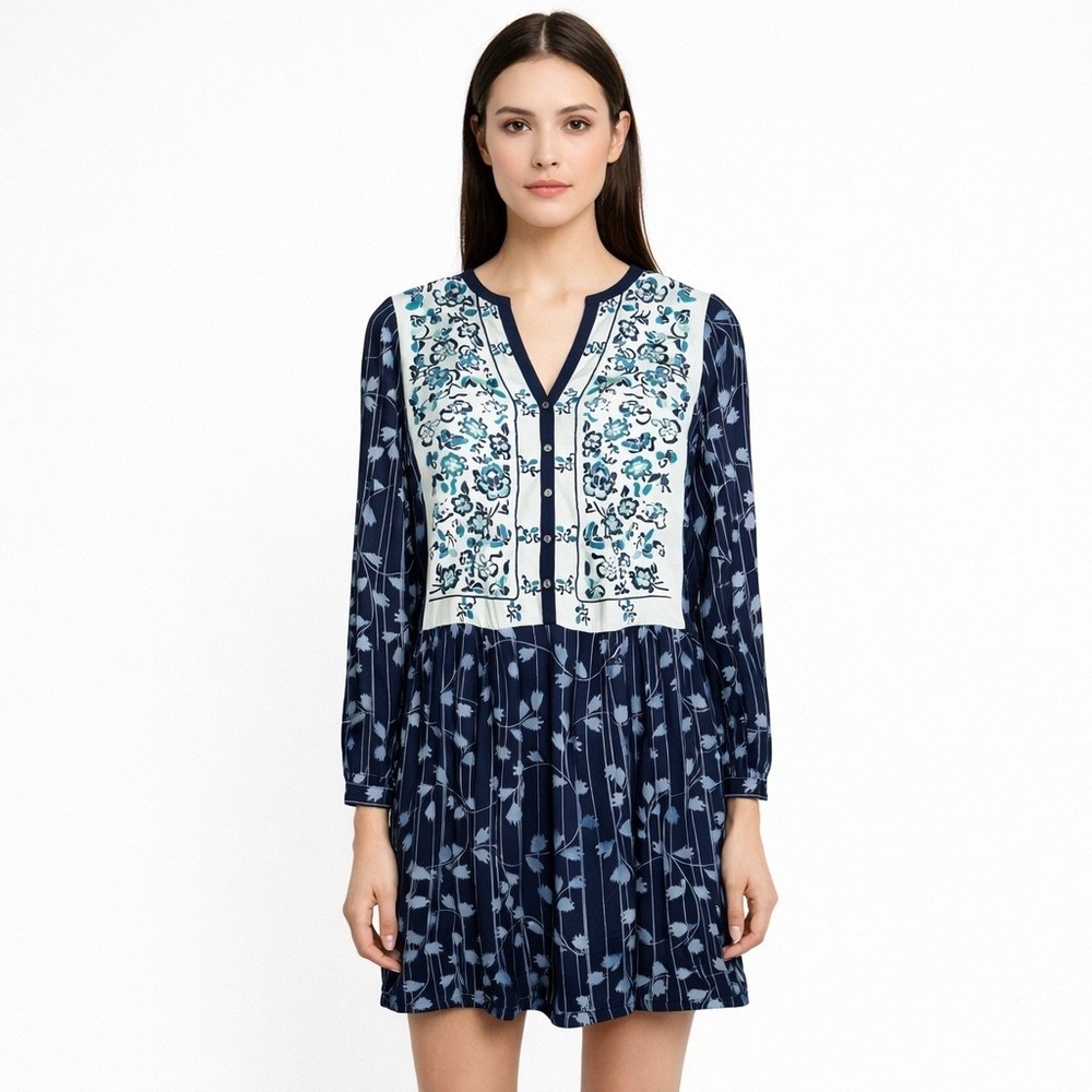 Anthropologie Tiny Semele Tunic Dress XS Blue Floral Embroidered‎ Boho Mini